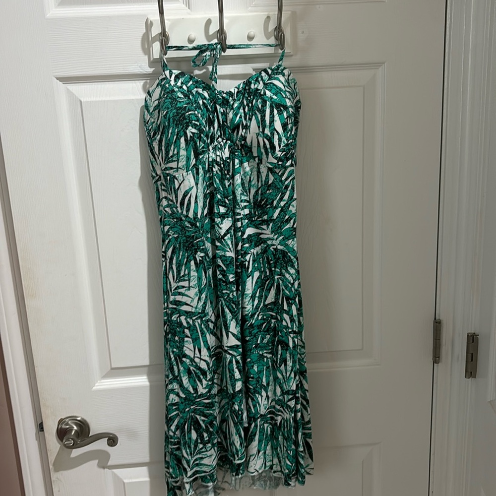 Skye Large palm, print knit dress halter built-in bra
